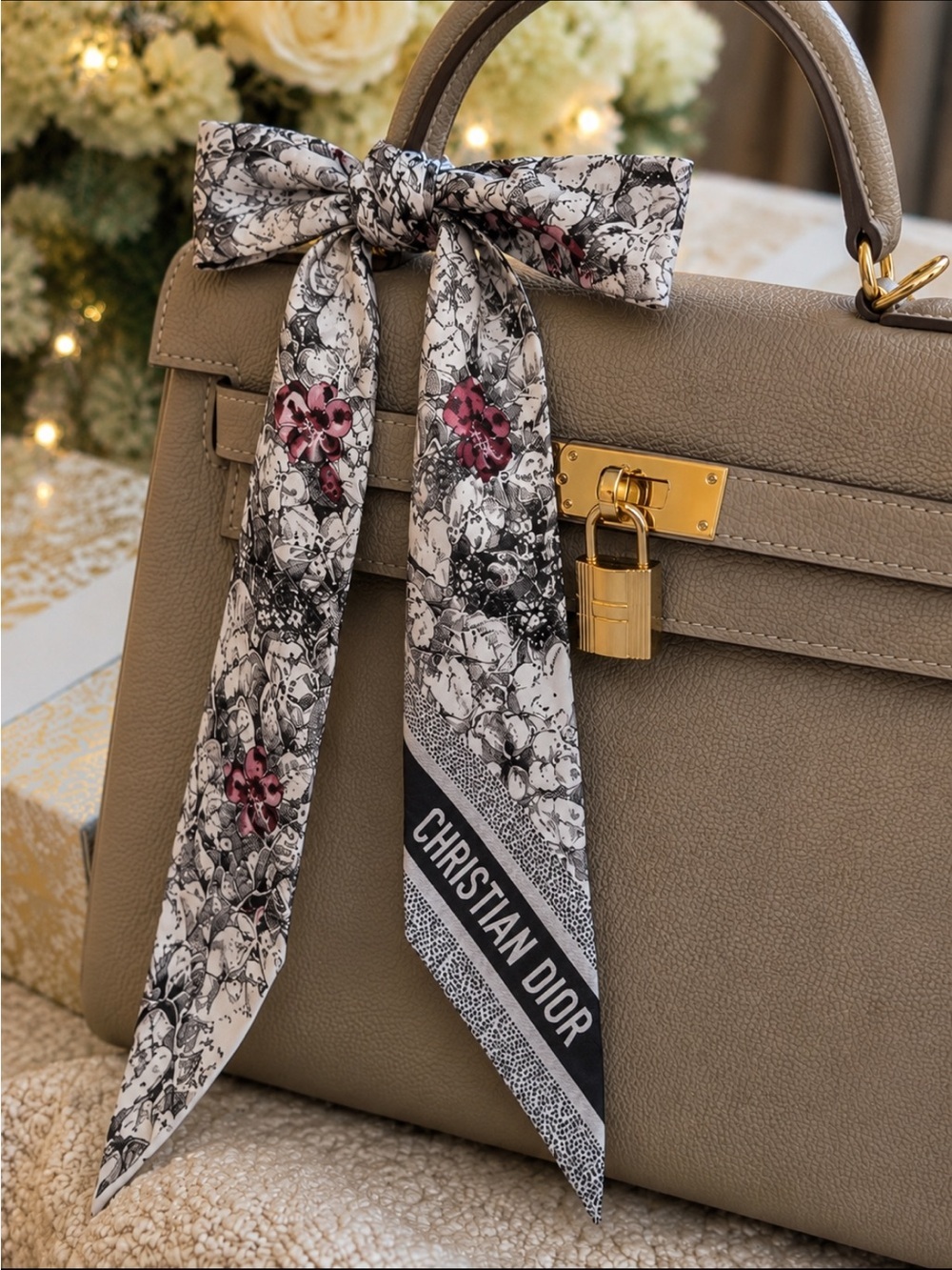 Christian Dior Floral Jacquard Logo Scarf - White, Blue, Pink